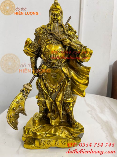 Tượng Quan Công Mặc Áo Rồng Đứng Trấn Ải Bằng Đồng Cao 35cm