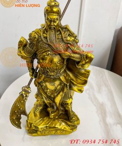 Tượng Quan Công Mặc Áo Rồng Đứng Trấn Ải Bằng Đồng Cao 35cm