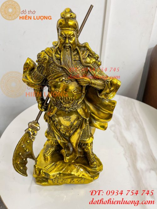 Tượng Quan Công Mặc Áo Rồng Đứng Trấn Ải Bằng Đồng Cao 35cm