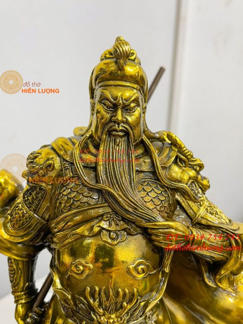 Tượng Quan Công Mặc Áo Rồng Đứng Trấn Ải Bằng Đồng Cao 35cm