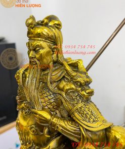 Tượng Quan Công Mặc Áo Rồng Đứng Trấn Ải Bằng Đồng Cao 35cm