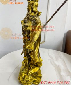 Tượng Quan Công Mặc Áo Rồng Đứng Trấn Ải Bằng Đồng Cao 35cm