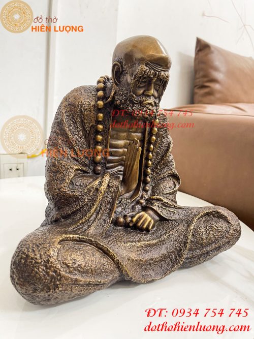 Tượng Bồ Đề Đạt Ma Sư Tổ Ngồi Thiền Cao 28cm Bằng Đồng