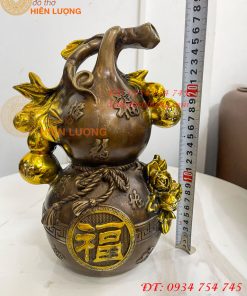 Hồ Lô Chữ Phúc Hoa Mẫu Đơn Bằng Đồng Hun Cao 27cm
