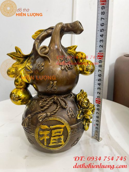 Hồ Lô Chữ Phúc Hoa Mẫu Đơn Bằng Đồng Hun Cao 27cm