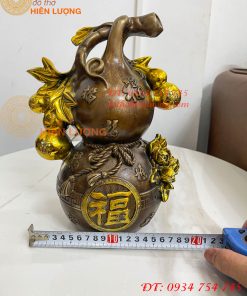 Hồ Lô Chữ Phúc Hoa Mẫu Đơn Bằng Đồng Hun Cao 27cm