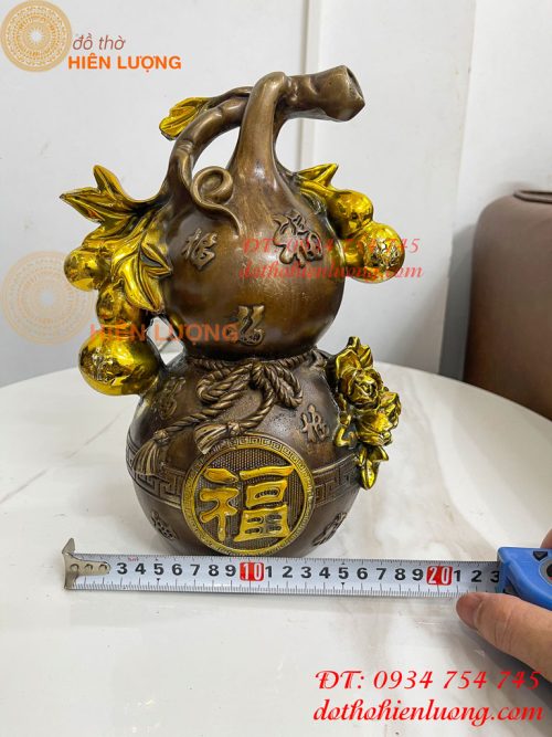 Hồ Lô Chữ Phúc Hoa Mẫu Đơn Bằng Đồng Hun Cao 27cm