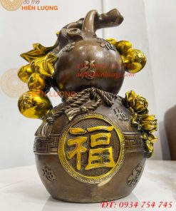 Hồ Lô Chữ Phúc Hoa Mẫu Đơn Bằng Đồng Hun Cao 27cm