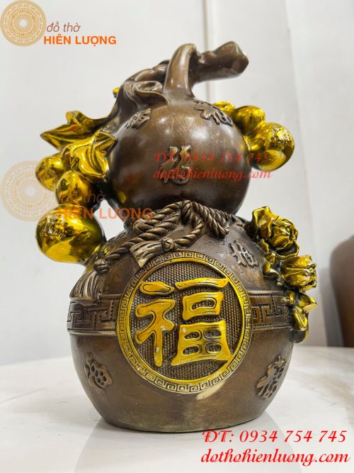 Hồ Lô Chữ Phúc Hoa Mẫu Đơn Bằng Đồng Hun Cao 27cm