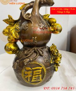 Hồ Lô Chữ Phúc Hoa Mẫu Đơn Bằng Đồng Hun Cao 27cm