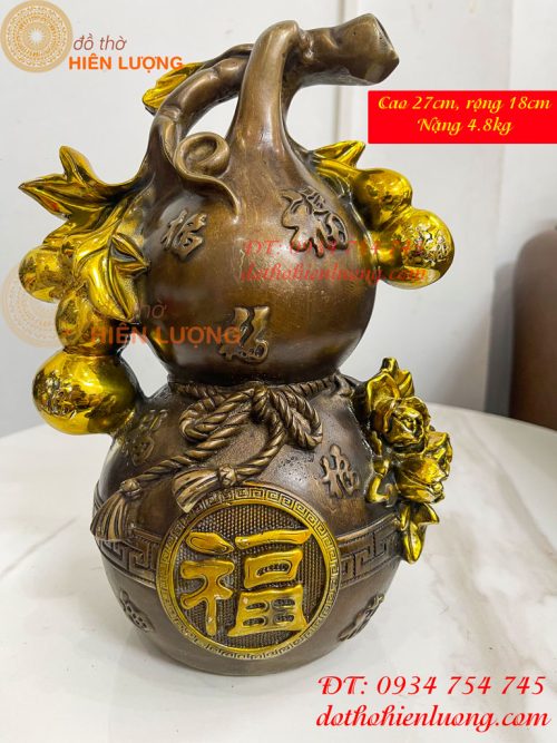 Hồ Lô Chữ Phúc Hoa Mẫu Đơn Bằng Đồng Hun Cao 27cm