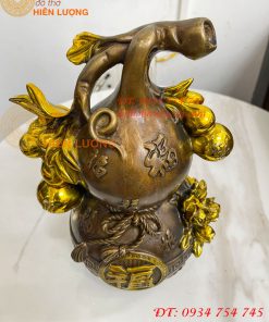 Hồ Lô Chữ Phúc Hoa Mẫu Đơn Bằng Đồng Hun Cao 27cm
