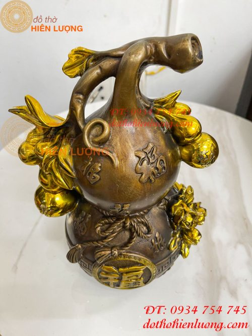 Hồ Lô Chữ Phúc Hoa Mẫu Đơn Bằng Đồng Hun Cao 27cm