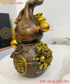 Hồ Lô Chữ Phúc Hoa Mẫu Đơn Bằng Đồng Hun Cao 27cm