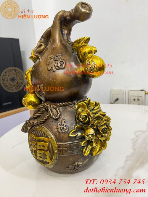 Hồ Lô Chữ Phúc Hoa Mẫu Đơn Bằng Đồng Hun Cao 27cm