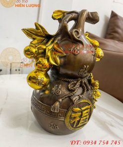 Hồ Lô Chữ Phúc Hoa Mẫu Đơn Bằng Đồng Hun Cao 27cm