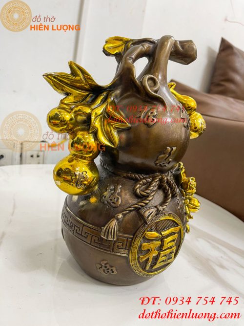 Hồ Lô Chữ Phúc Hoa Mẫu Đơn Bằng Đồng Hun Cao 27cm