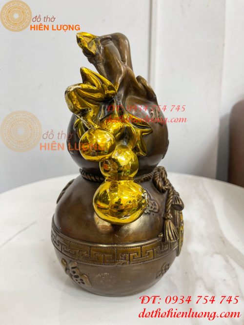 Hồ Lô Chữ Phúc Hoa Mẫu Đơn Bằng Đồng Hun Cao 27cm