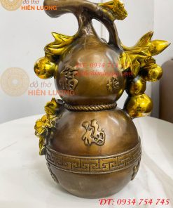 Hồ Lô Chữ Phúc Hoa Mẫu Đơn Bằng Đồng Hun Cao 27cm