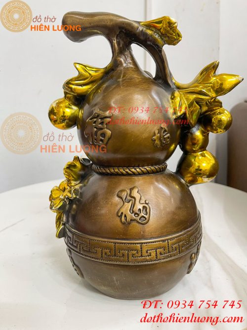 Hồ Lô Chữ Phúc Hoa Mẫu Đơn Bằng Đồng Hun Cao 27cm