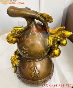 Hồ Lô Chữ Phúc Hoa Mẫu Đơn Bằng Đồng Hun Cao 27cm