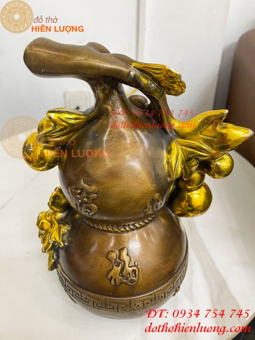 Hồ Lô Chữ Phúc Hoa Mẫu Đơn Bằng Đồng Hun Cao 27cm