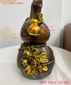 Hồ Lô Chữ Phúc Hoa Mẫu Đơn Bằng Đồng Hun Cao 27cm
