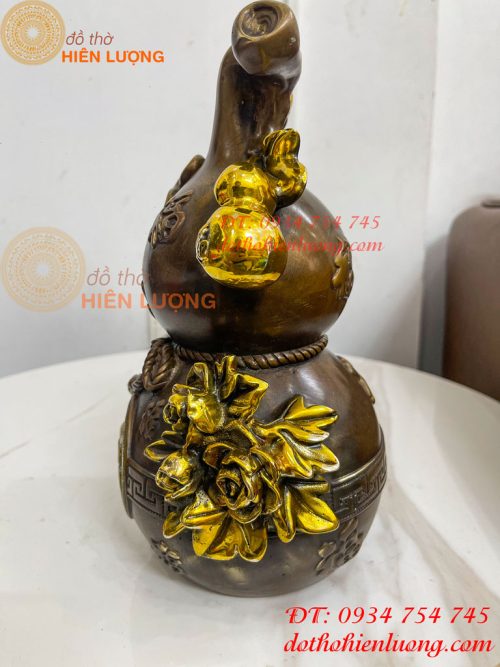 Hồ Lô Chữ Phúc Hoa Mẫu Đơn Bằng Đồng Hun Cao 27cm