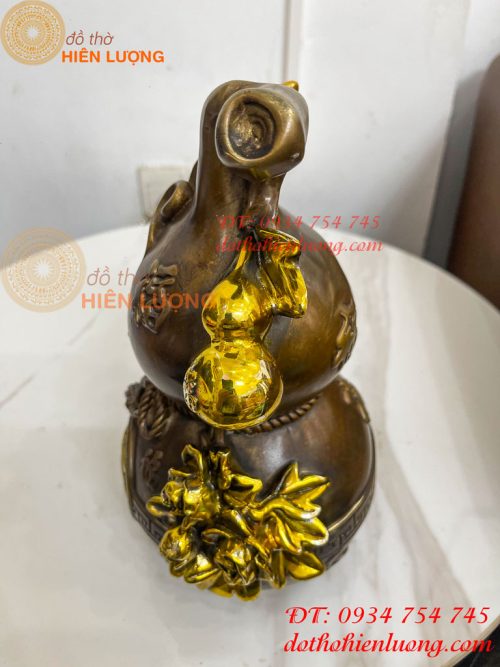 Hồ Lô Chữ Phúc Hoa Mẫu Đơn Bằng Đồng Hun Cao 27cm