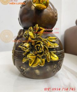 Hồ Lô Chữ Phúc Hoa Mẫu Đơn Bằng Đồng Hun Cao 27cm