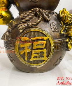 Hồ Lô Chữ Phúc Hoa Mẫu Đơn Bằng Đồng Hun Cao 27cm