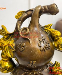 Hồ Lô Chữ Phúc Hoa Mẫu Đơn Bằng Đồng Hun Cao 27cm