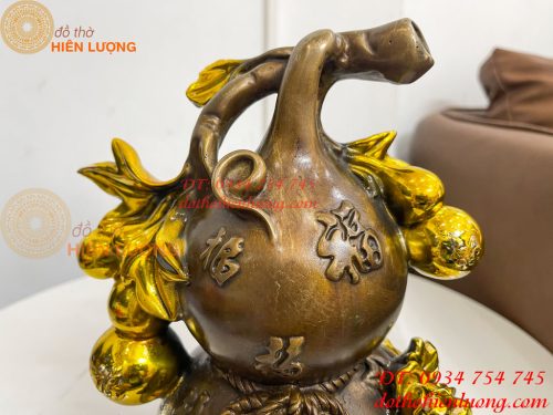 Hồ Lô Chữ Phúc Hoa Mẫu Đơn Bằng Đồng Hun Cao 27cm