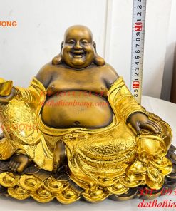 Tượng Di Lặc Cầm Thỏi Vàng Bằng Đồng Dát Vàng