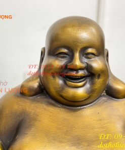 Tượng Di Lặc Cầm Thỏi Vàng Bằng Đồng Dát Vàng