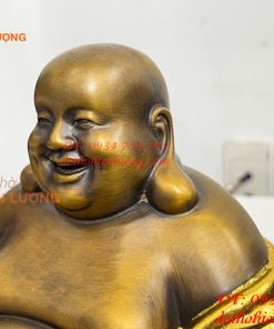 Tượng Di Lặc Cầm Thỏi Vàng Bằng Đồng Dát Vàng