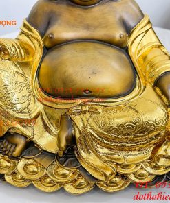 Tượng Di Lặc Cầm Thỏi Vàng Bằng Đồng Dát Vàng