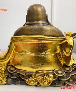 Tượng Di Lặc Cầm Thỏi Vàng Bằng Đồng Dát Vàng