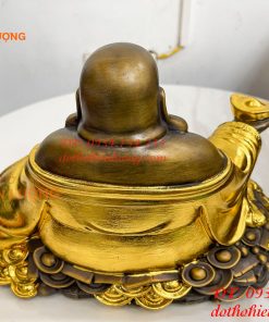 Tượng Di Lặc Cầm Thỏi Vàng Bằng Đồng Dát Vàng