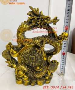 Tượng Rồng Cuộn Tiền Nhả Ngọc Bằng Đồng Phong Thủy