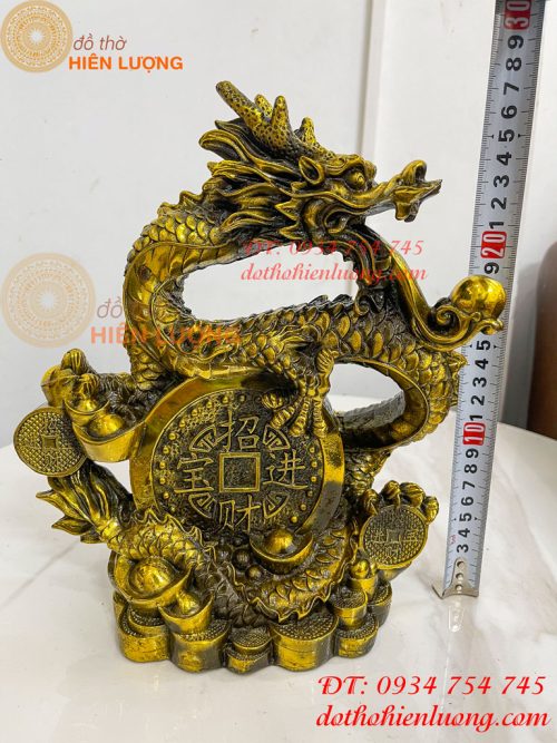 Tượng Rồng Cuộn Tiền Nhả Ngọc Bằng Đồng Phong Thủy