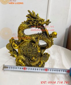 Tượng Rồng Cuộn Tiền Nhả Ngọc Bằng Đồng Phong Thủy