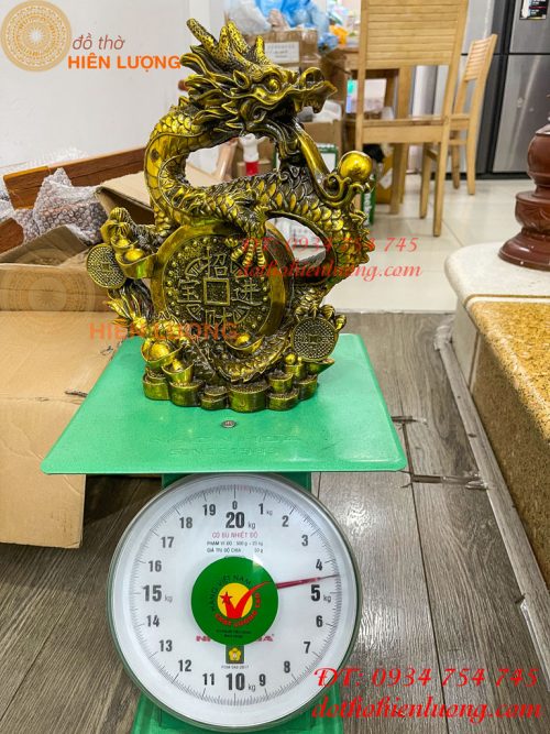 Tượng Rồng Cuộn Tiền Nhả Ngọc Bằng Đồng Phong Thủy