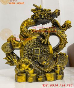 Tượng Rồng Cuộn Tiền Nhả Ngọc Bằng Đồng Phong Thủy