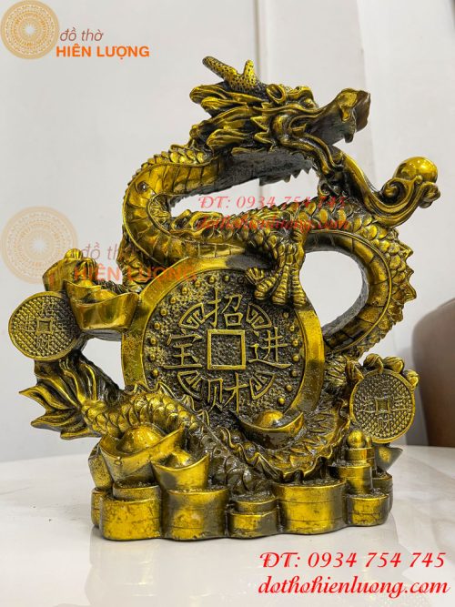 Tượng Rồng Cuộn Tiền Nhả Ngọc Bằng Đồng Phong Thủy