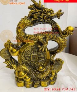 Tượng Rồng Cuộn Tiền Nhả Ngọc Bằng Đồng Phong Thủy