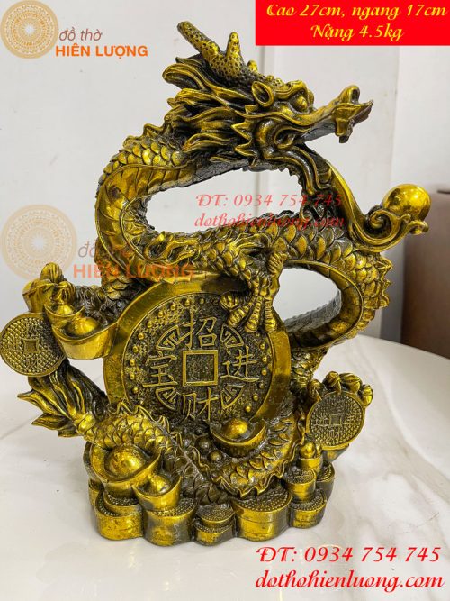 Tượng Rồng Cuộn Tiền Nhả Ngọc Bằng Đồng Phong Thủy