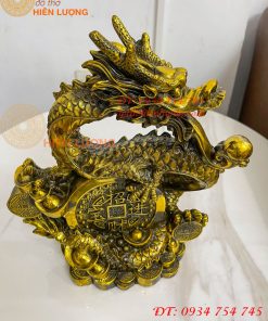 Tượng Rồng Cuộn Tiền Nhả Ngọc Bằng Đồng Phong Thủy