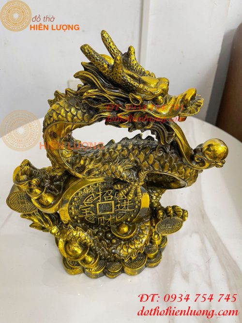 Tượng Rồng Cuộn Tiền Nhả Ngọc Bằng Đồng Phong Thủy