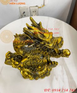 Tượng Rồng Cuộn Tiền Nhả Ngọc Bằng Đồng Phong Thủy